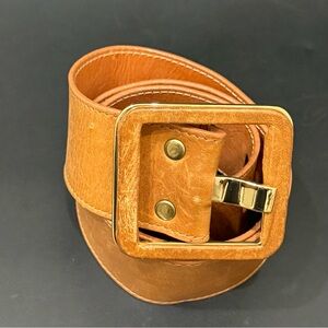 BRAVE Leather Canada Tan Genuine Leather Wrapped Buckle Wide Belt Size S